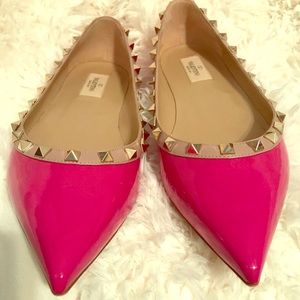 Valentino Rockstud Patent Ballerina Flat, fuchsia